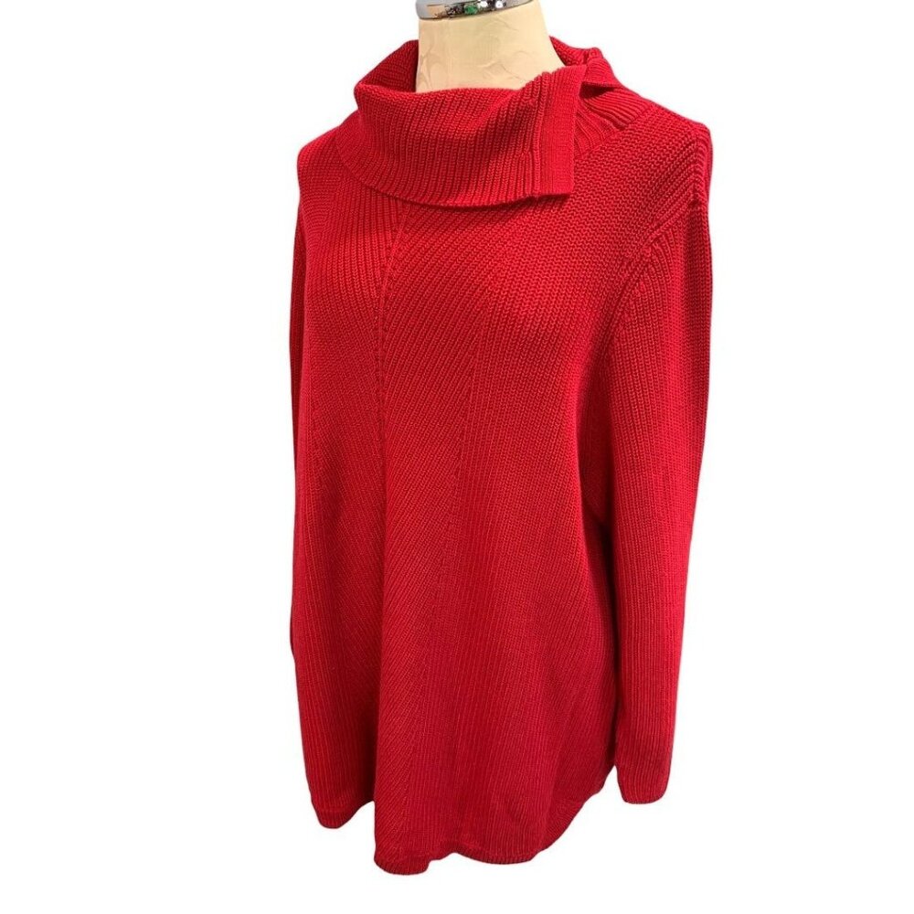 2X Talbots Woman Red Foldover Neckline Soft Cotton Modal Sweater